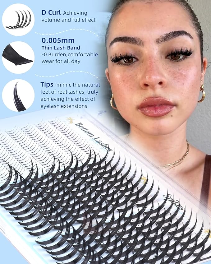Lash Clusters with Spikes 15-21MM Wispy Lash Spikes with Bottom Lashes 280PCS D Curl Eyelash Clusters 0.005mm Thin Band Individual Lashes DIY Mega Cluster Eyelash Extensions for Manga/Spiky/Anime Look