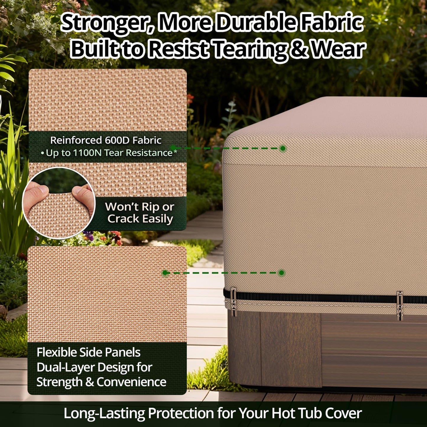 QH.HOME Hot Tub Cover Replacement 85"x85", Waterproof & Weatherproof 600D Polyester Spa Cover for Hot Tub, UV Resistant, Windproof with Ratchet Strap System, Fits 84 x 84, 82 x 82 or 81 x 81 Square