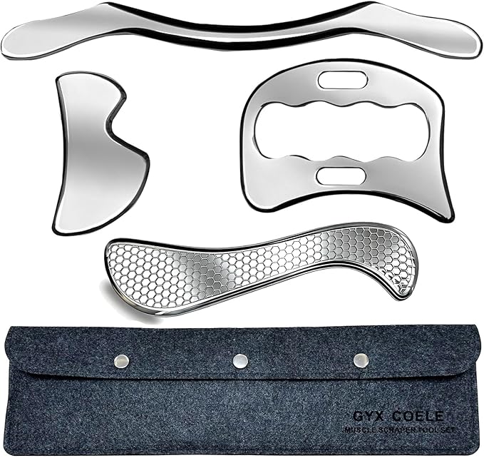 Muscle Scraper IASTM Tool Set (3-Piece) gua sha Stainless Steel fascial Release Tool deep Soft Tissue Massage Tool Set