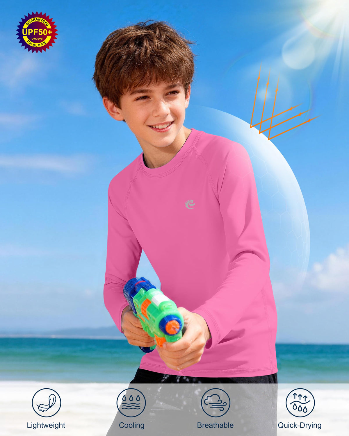 Boys UPF 50+ Swim Shirt Long Sleeve, 1 or 2 Pack UV Sun Protection Rash Guard, Youth Kids SPF Water Shirts for Beach Surf