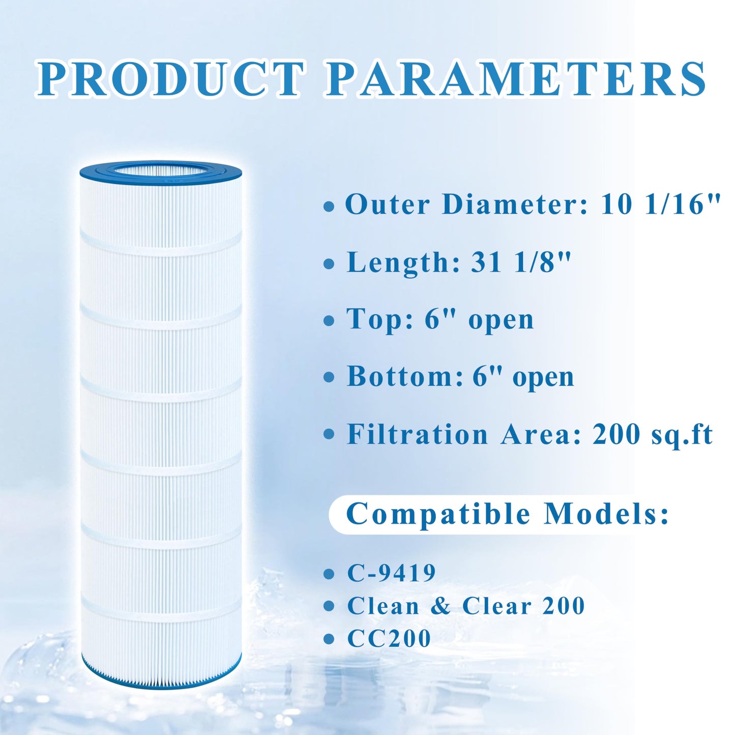Chryseos Pool Filter Compatible with CC200, Clean & Clear 200, C-9419, PAP200, FC-0688, 59054400, R173217, 1 Pack