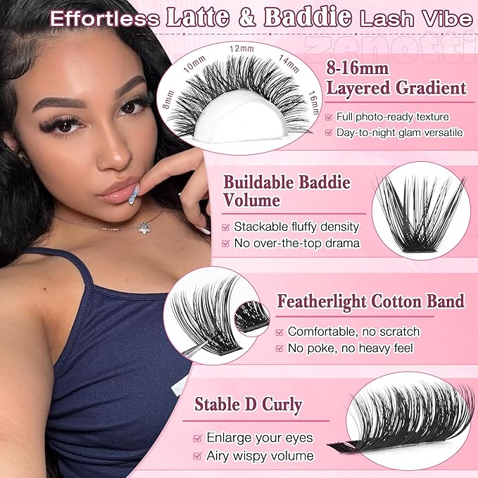 Lash Clusters 80D 100D Wispy Eyelash Clusters 544PCS Fluffy Cluster Eyelash Extensions D Curly Individual Lashes PestaÃÂ±as Postizas 8-16MM Lashes Extensions for Beginners withThin Band by zenotti