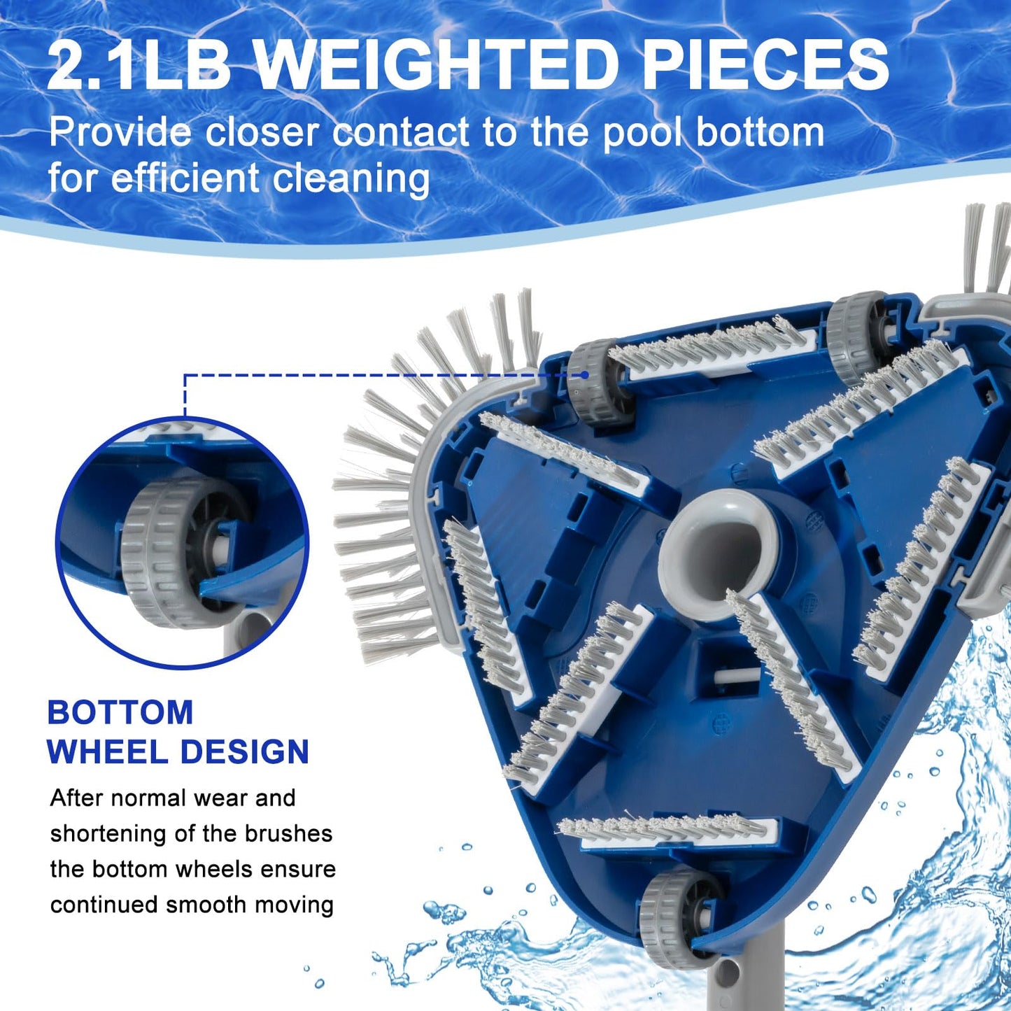 POOLAZA Pool Vacuum Head, Weighted Pool Vacuum Head with 1-1/4'',1-1/2'' Swivel Hose Connection, Bottom & Side Brushes, Pool Vacuum Heads for Inground Pools, Above Ground Pools & Vinyl Lined Pools