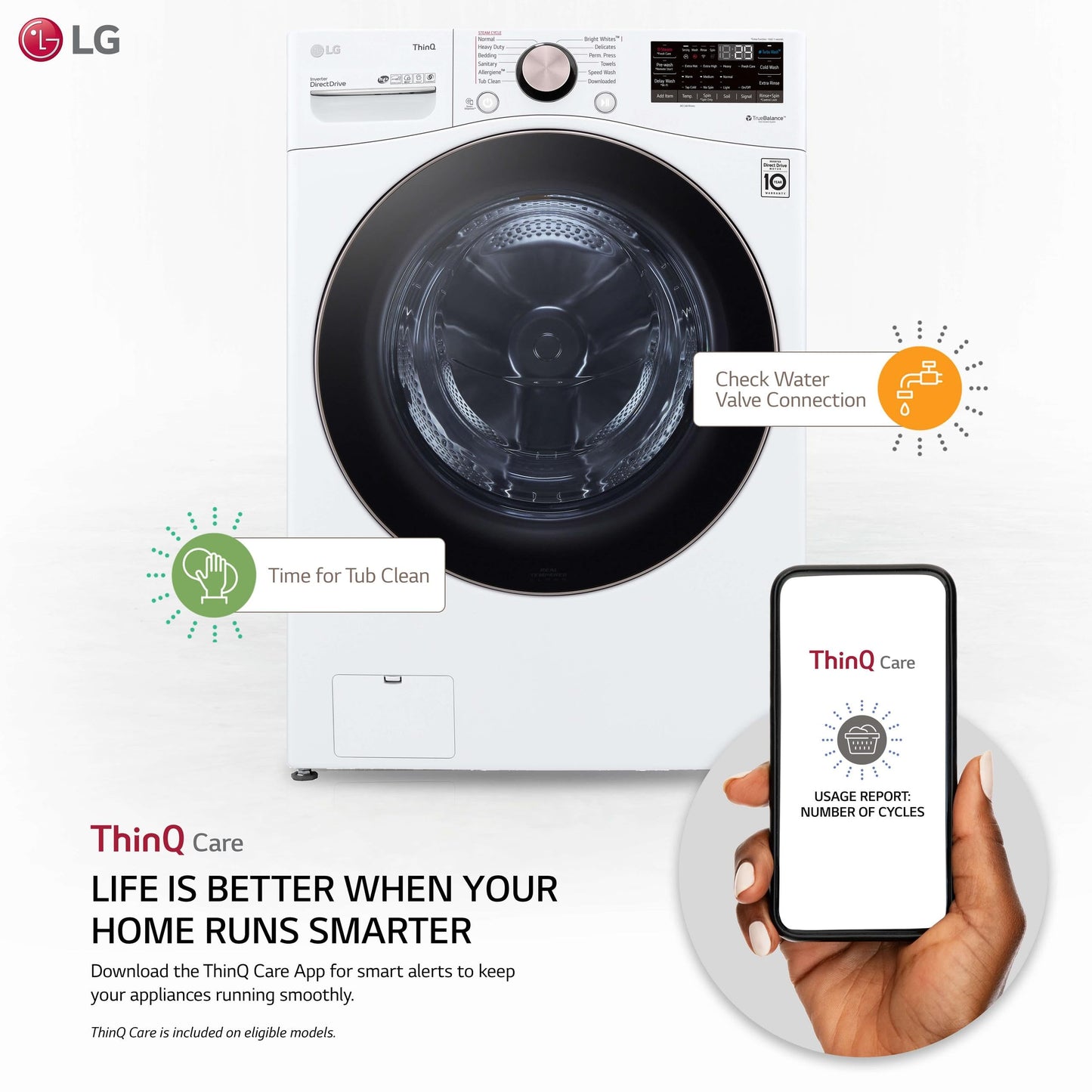 LG 4.5 Cu. Ft. Ultra Large Capacity Front Load Washer, Smart Wi-Fi Enabled, TurboWash 360° Technology, Built-In Intelligence, White