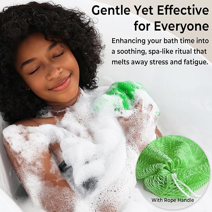 Authentic African Net Sponge with Knots - 2 Pieces Exfoliating Body Sponge Purple & Green - Back Scrubber Shower Exfoliator for Women Personal Care - Shower Scrub for Body Wash Bathing Accessories