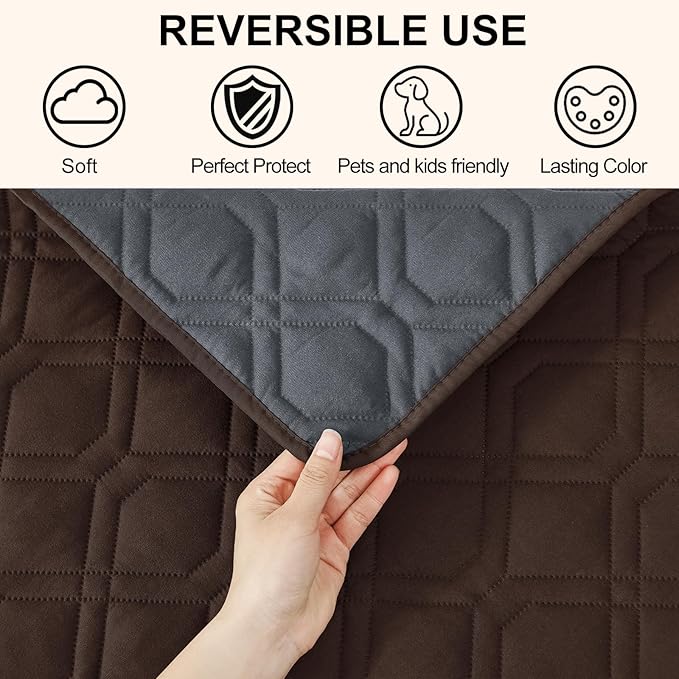 Smiry Reversible Waterproof Couch Covers for Sofa, Washable Dogs Couch Covers for 3 Cushion Sofa Pet Friendly, Water Resistant Furniture Protector Slipcover, Geometric (52"x82", Chocolate/Dark Grey)