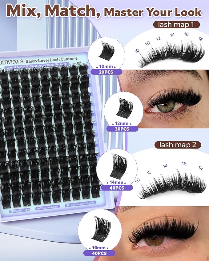 Wispy Lash Clusters with Spikes Salon-Like Eyelash Clusters DIY D Curve Cluster Eyelash Extensions Full Spiky Individual Lashes Cluster by Goddvenus (10-16mm 130Pcs)