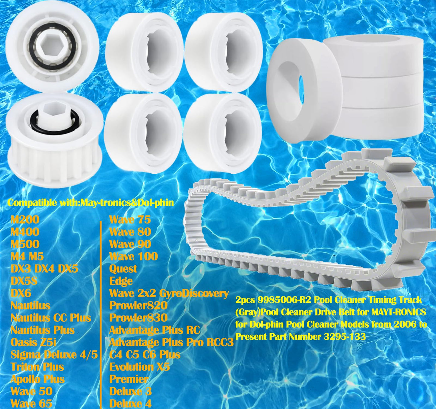 Nautilus cc Plus Replacement Parts 9985006-R2 Timing Track 6101611-R4 Climbing Ring Replacement 3884997-R6 Guide Wheels Pulley Gears Combo Kits for Maytronics Dolphin Nautilus M200 DX3 Pool Robot