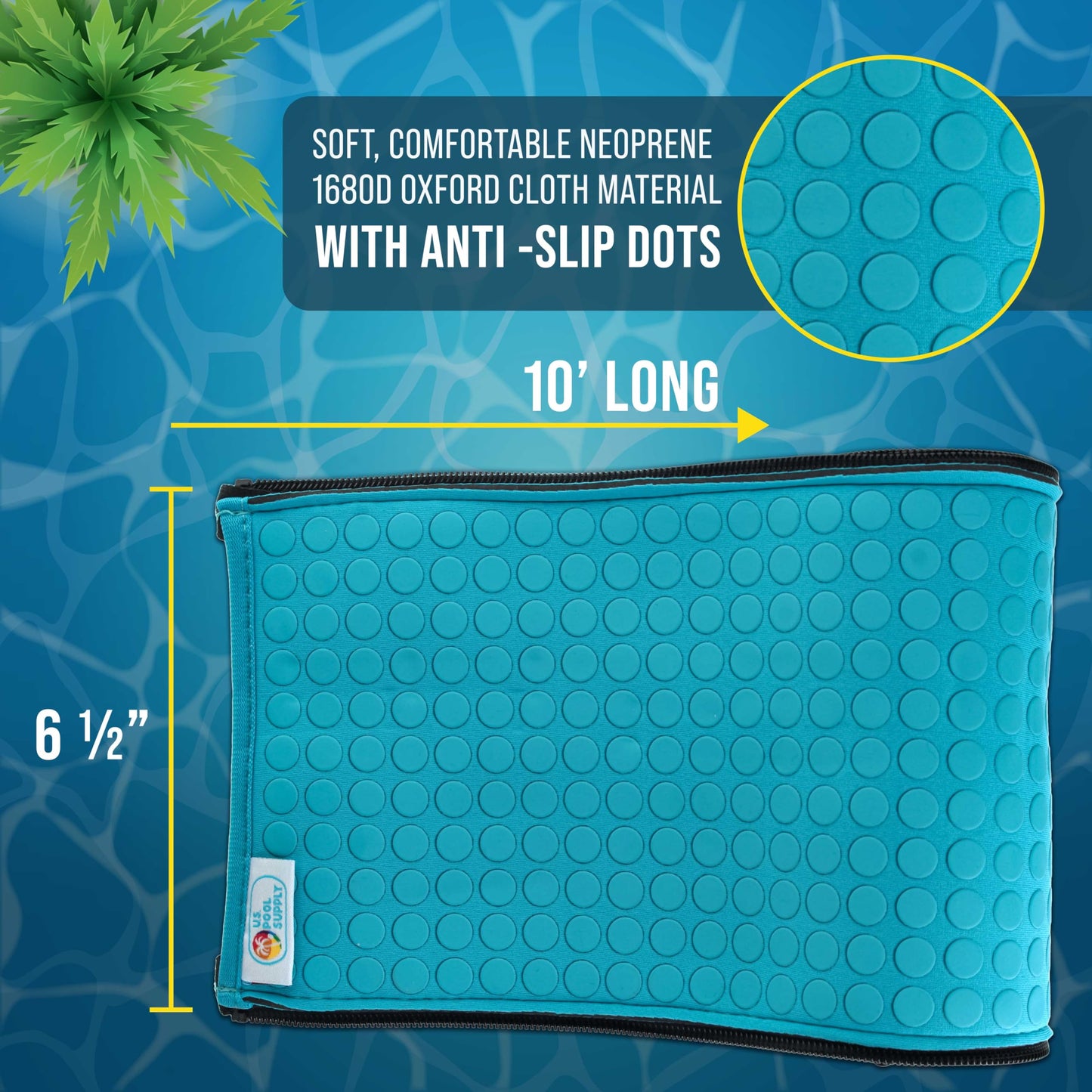 U.S. Pool Supply 10-Foot Pool Handrail Cover with Zipper - Pool Railing Cover with Non-Slip Safety Grip Sleeve, Inground Ladder Handle, Neoprene Teal Hand Rail, Heat Protection for Safe Entry and Exit