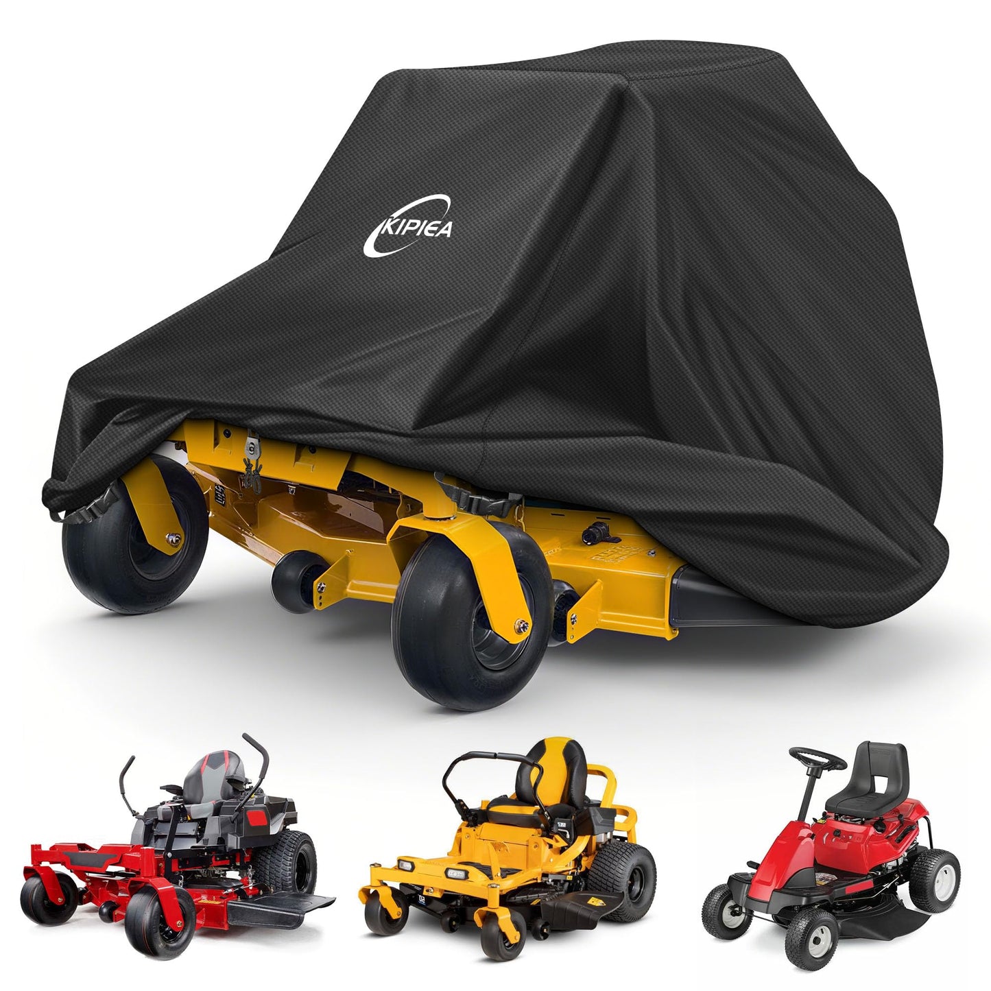 Kipiea Zero Turn Mower Cover- 600D Heavy Duty Outdoor Zero Turn Lawn Mower Cover Waterproof Universal Fit with 4 Buckles, 2 Drawstrings and Storage Bag