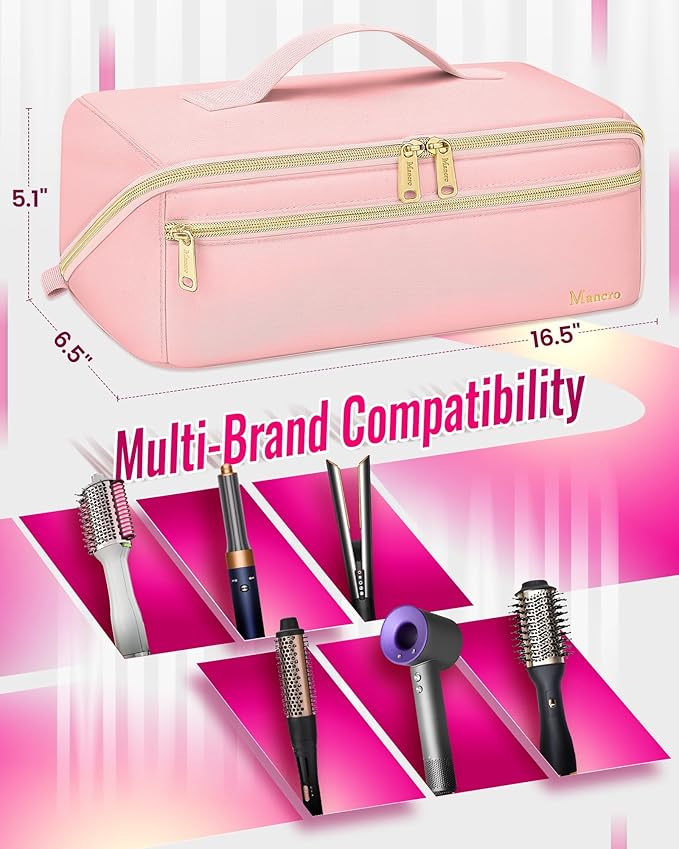 Mancro Hair Tools Travel Bag Compatible with Shark Glam, Wide-open Hot Hair Tool Organizer with Separate Heat Resistant Mat, Hair Accessories Organizer for Straighteners, Curling Iron, XL