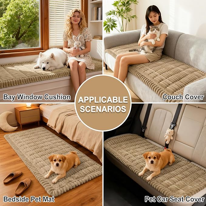 hyha Couch Covers for Dogs Washable, Non Slip Plush Dog Sofa Protectors, Fuzzy Pet Couch Covers for 3 Cushion Sofa Pet Friendly (Khaki, 27.6" x 47")