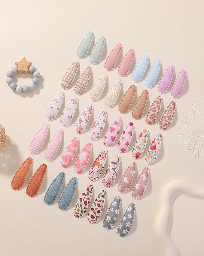 doboi 40Pcs Toddler Hair Clips Hair Barrettes Baby Girls Hair Bows Clips Floral Print Non Slip Snap Hairpins Flower Hair Clips for Girls Kids Toddler Hair Accessories