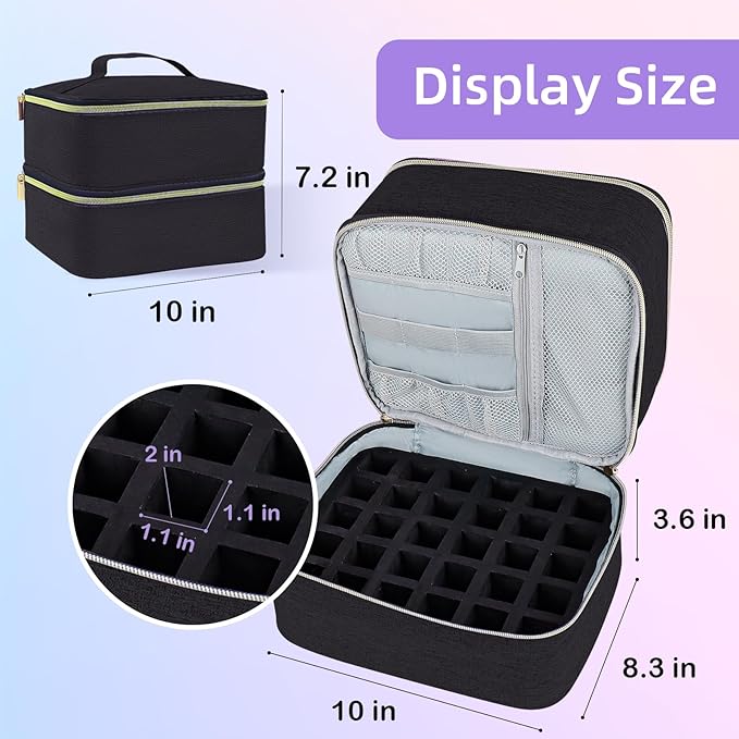 Nail Polish Organizer Holds 30 Bottles (15ml - 0.5 fl.oz) Double-layer Gel Nail Polish Kit Case, Nail Holder for Nail Lamp, Portable Nail Organizer and Storage for Nail Supplies (Black)