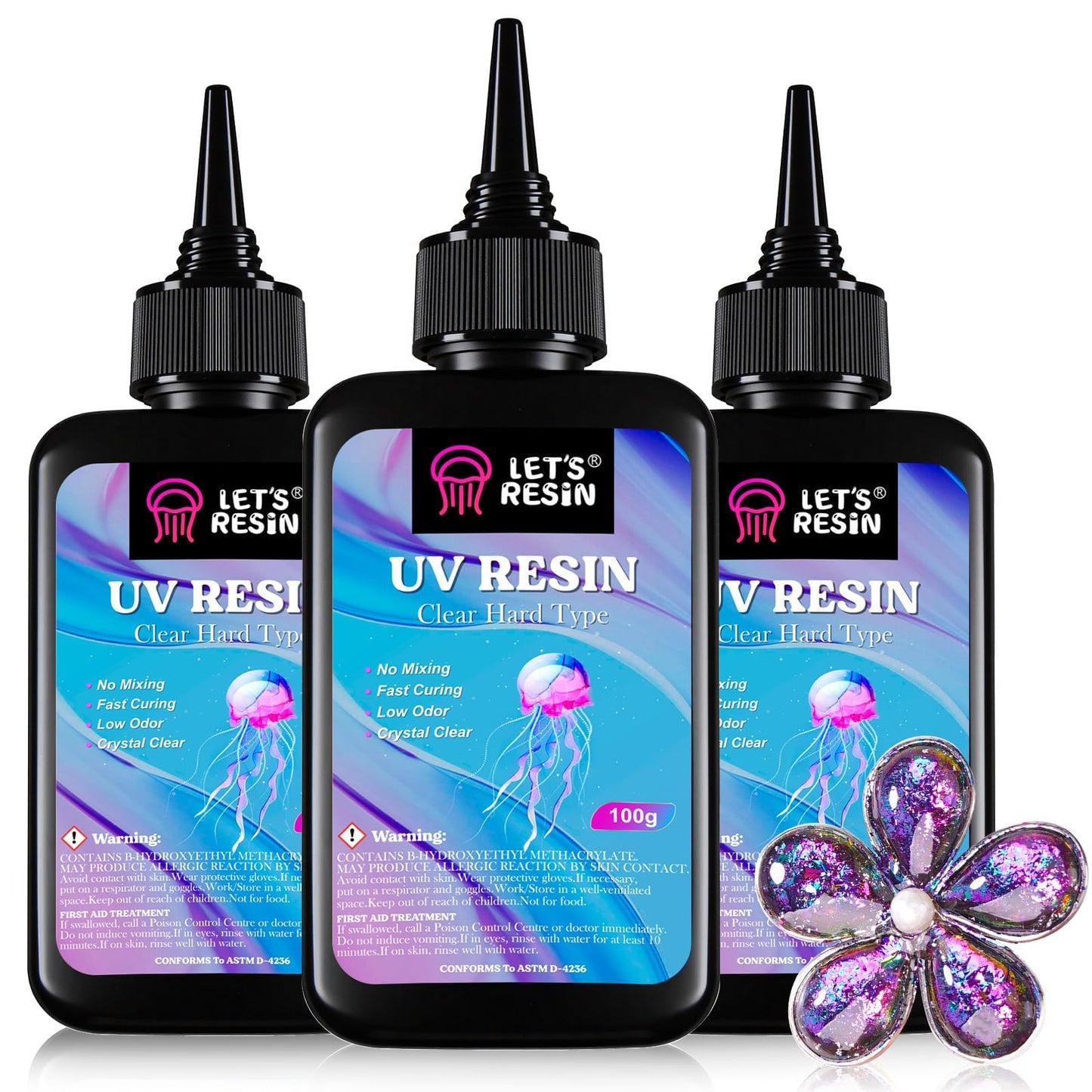 LET'S RESIN UV Resin, 300g Low Viscosity Crystal Clear Thin Resin Kit, Quick-Curing & Low Shrinkage Ultraviolet Epoxy Resin for Crafts, Casting, Silicone Molds