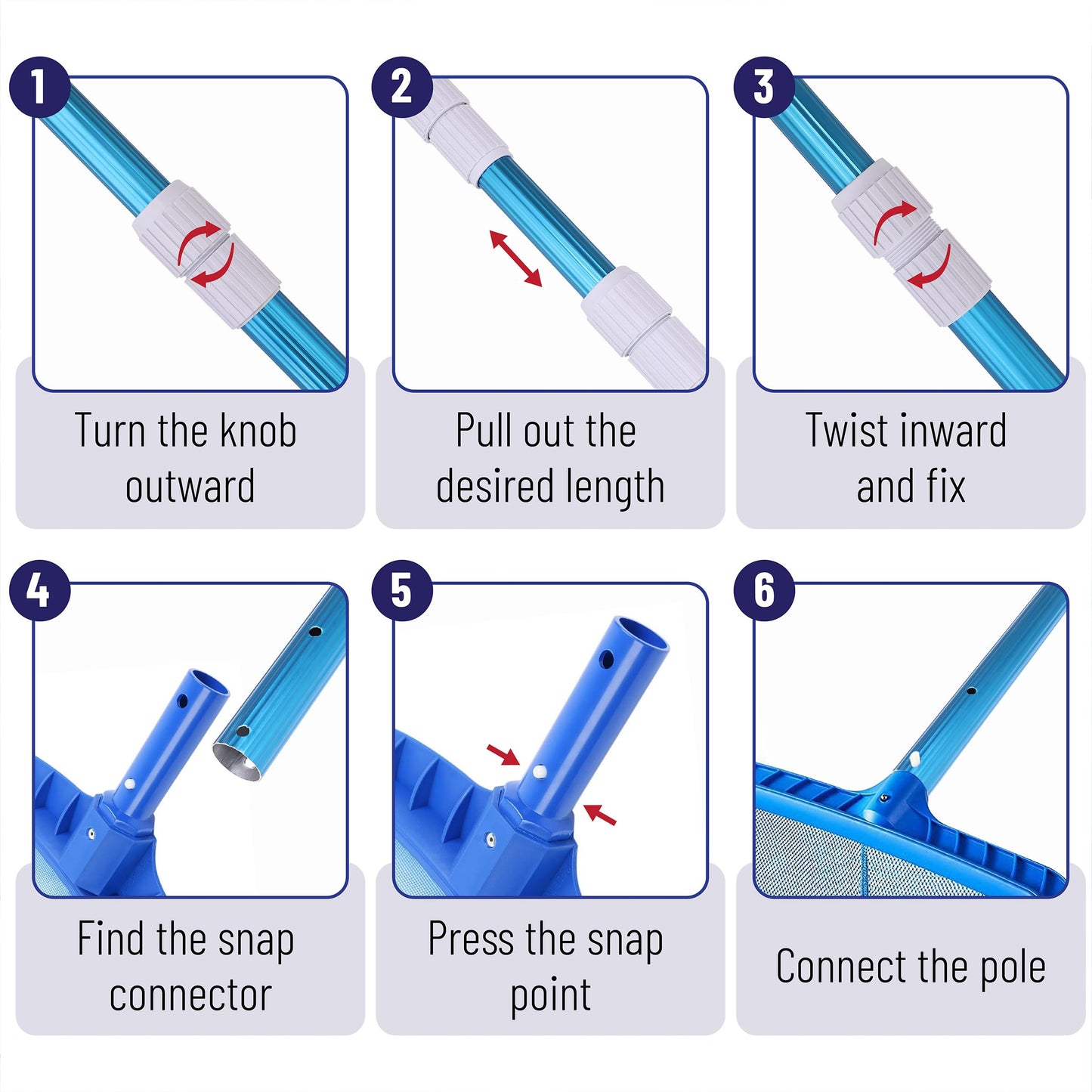 UNCO- Telescopic Pool Pole, 12Ft, Adjustable 3Piece Expandable Step-Up, Pool Brush Pole for Cleaning