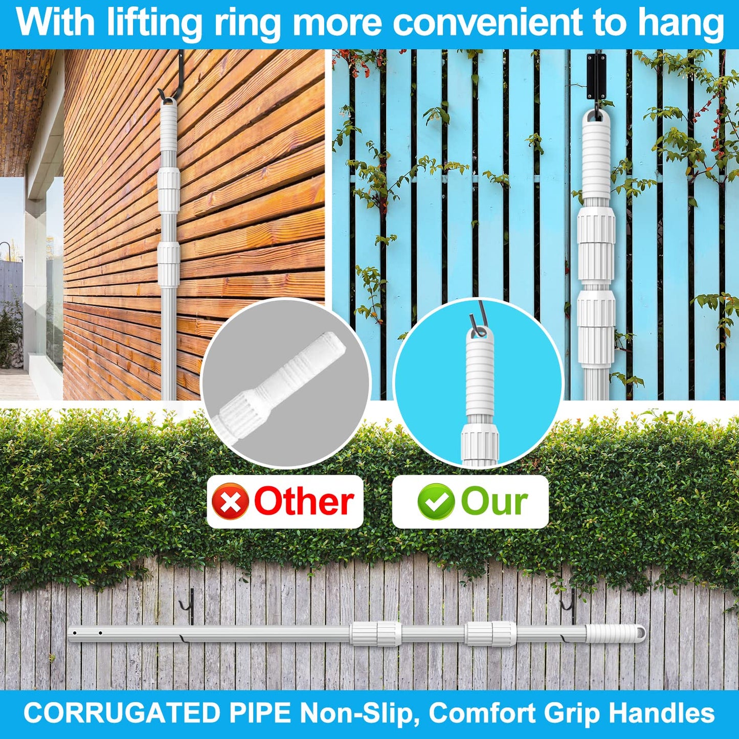 YEECHUN Professional Thicken 12 Foot Swimming Pool Pole Telescopic Aluminum Fits Pool Net Skimmer Rake Vacuum Head Brush Cleaning Equipment Heavy Duty,for Skimmer Nets, Vacuum Heads and Brushes