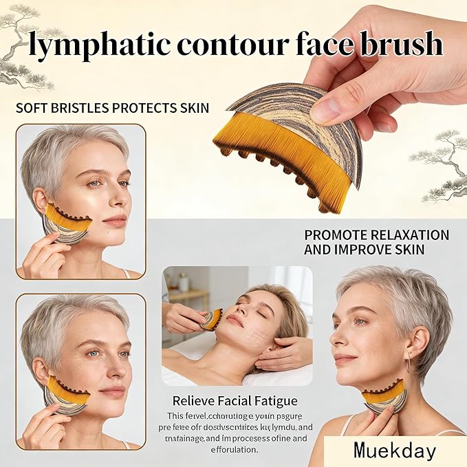 Lymphatic Contour Face Brush,Ergonomic Lymphatic Drainage Massager,for Lymphatic Brush Chin & Jawline Sculpting, Anti-Puffiness, Detox & Lift, Improves Skin Glow & Absorption
