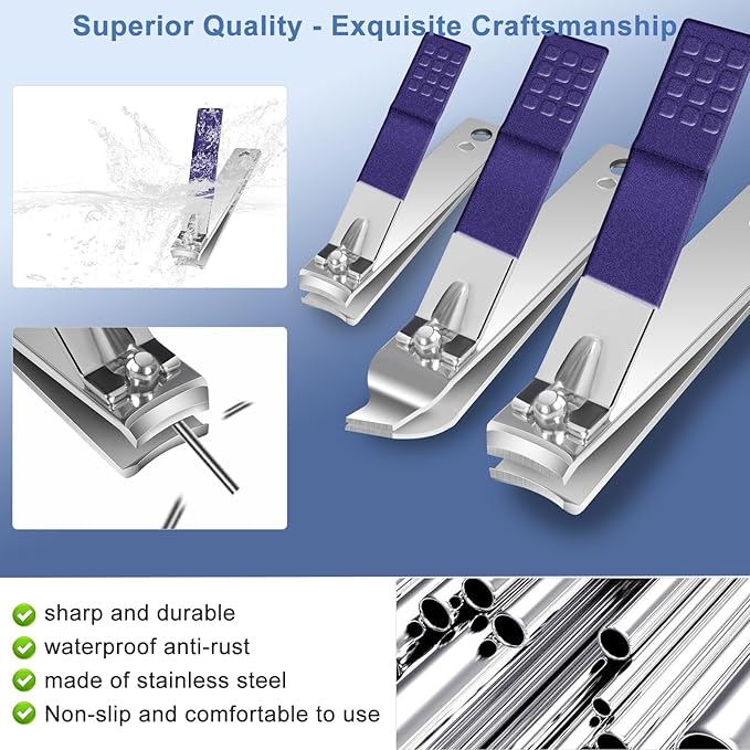 30Pcs Manicure Pedicure Kit，Nail Clippers Kit Professional and Stainless Steel Nail Care Tools，Toenail Clipper Cutters Men's Accessories Whit Beauty Tools Luxurious Travel Case (Blue)