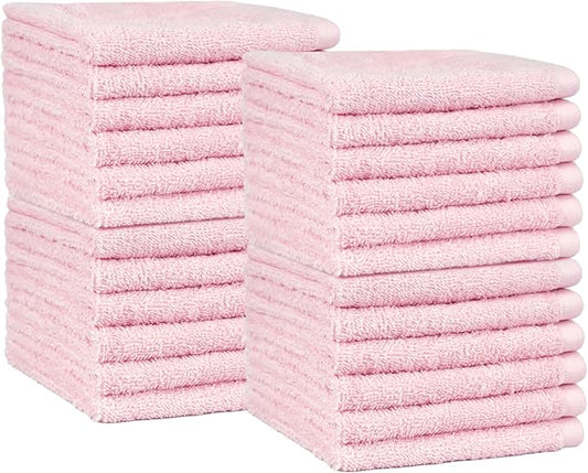 Amazon Basics Highly Absorbent, Fast Drying 100% Cotton Washcloths for Bathroom and Face, 12 x 12 inches, Petal Pink, 24-Pack