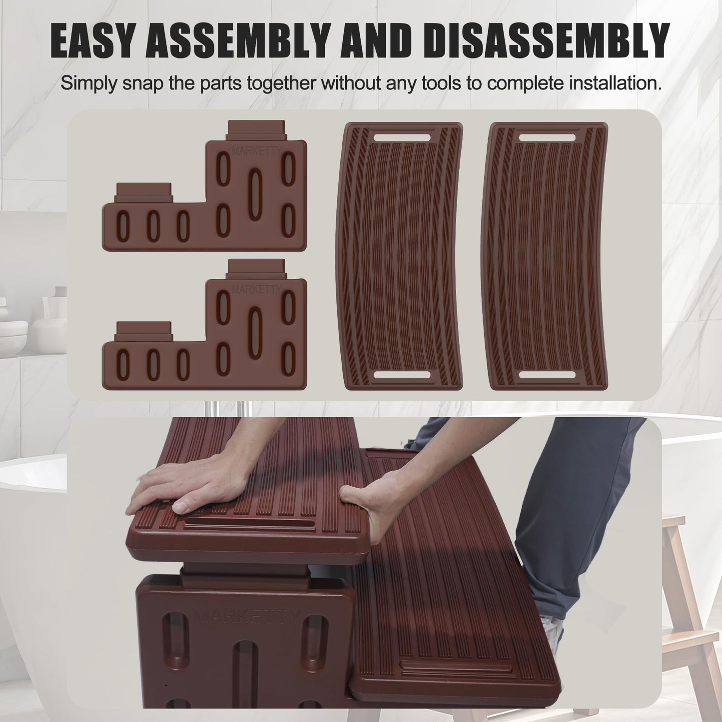 Hot Tub Steps, Non-Slip & Durable Hot Tub Stairs, Portable Universal Ladder Can Be Used Indoors and Outdoors (Reddish Brown)