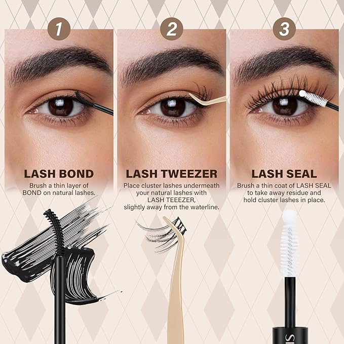 JMS&JMS Lash Clusters Kit D Curl Lash Lift Kit Wispy Natural Lash Clusters with Lash Bond and Seal Eyelash Applictor Lash Remover Lash Extension Kit for Beginner (8-18mix)