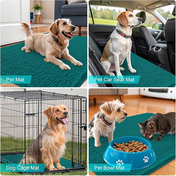 OLANLY Dog Door Mat for Muddy Paws 48x30, Absorbs Moisture and Dirt, Absorbent Non-Slip Washable Doormat, Quick Dry Chenille Mud Mat for Dogs, Entry Indoor Entryway Carpet for Inside Floor, Lake Blue