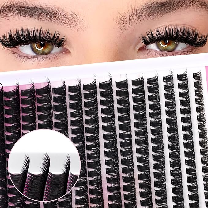 FADLASH Lash Clusters Fluffy 80D Eyelash Clusters 8-16mm Volume Lashes Cluster D Curly Cluster Eyelash Extensions (80D, 8-16mm)