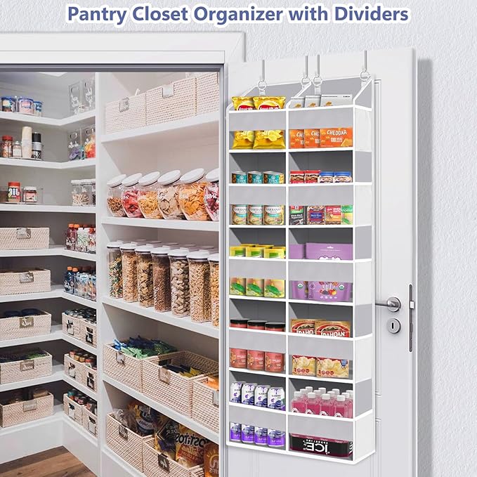 UVIAHOMI Heavy Duty Over The Door Organizer 5 Tiers, Extra Large Behind Door Storage of 10 Front & 10 Mesh Pockets, 80lb Weight Capacity, Hanging Doors Storage for Closet Bedroom Nursery, Light Gray