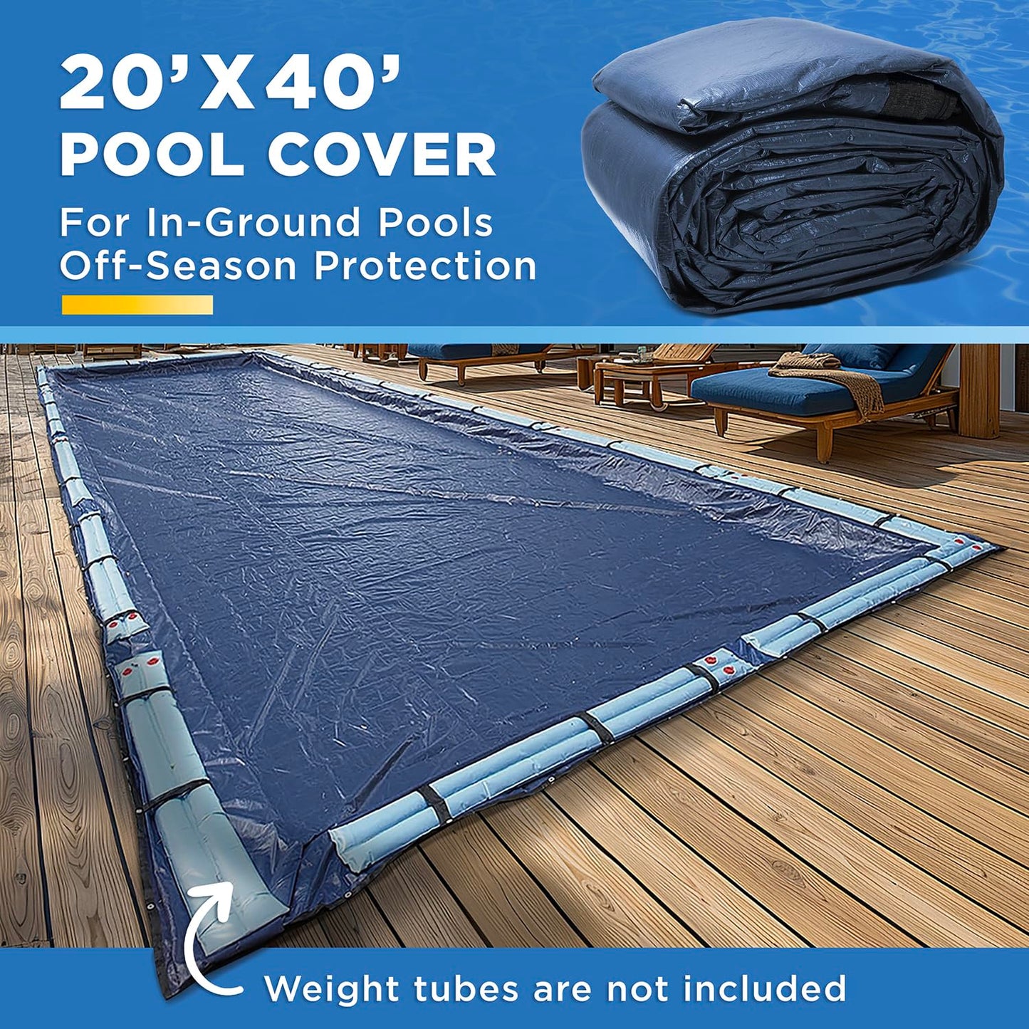 20-Ft x 40-Ft Pool Cover for Inground Pools - Rectangle Winter Cover Inground, Extra Thick Material and Durable Design, Cold and UV-Resistance, Easy Installation, Navy Blue