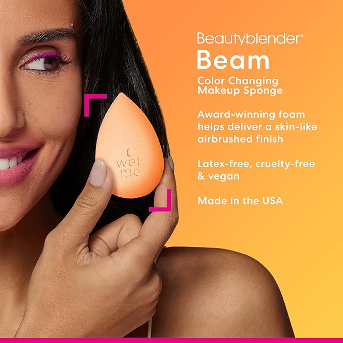 Beautyblender® Beam Beauty Blender Makeup Sponge, Super-Soft Foam Easily Blends Foundations, Powders & Creams, Made in USA, Reusable, Washable, Streak Free Application
