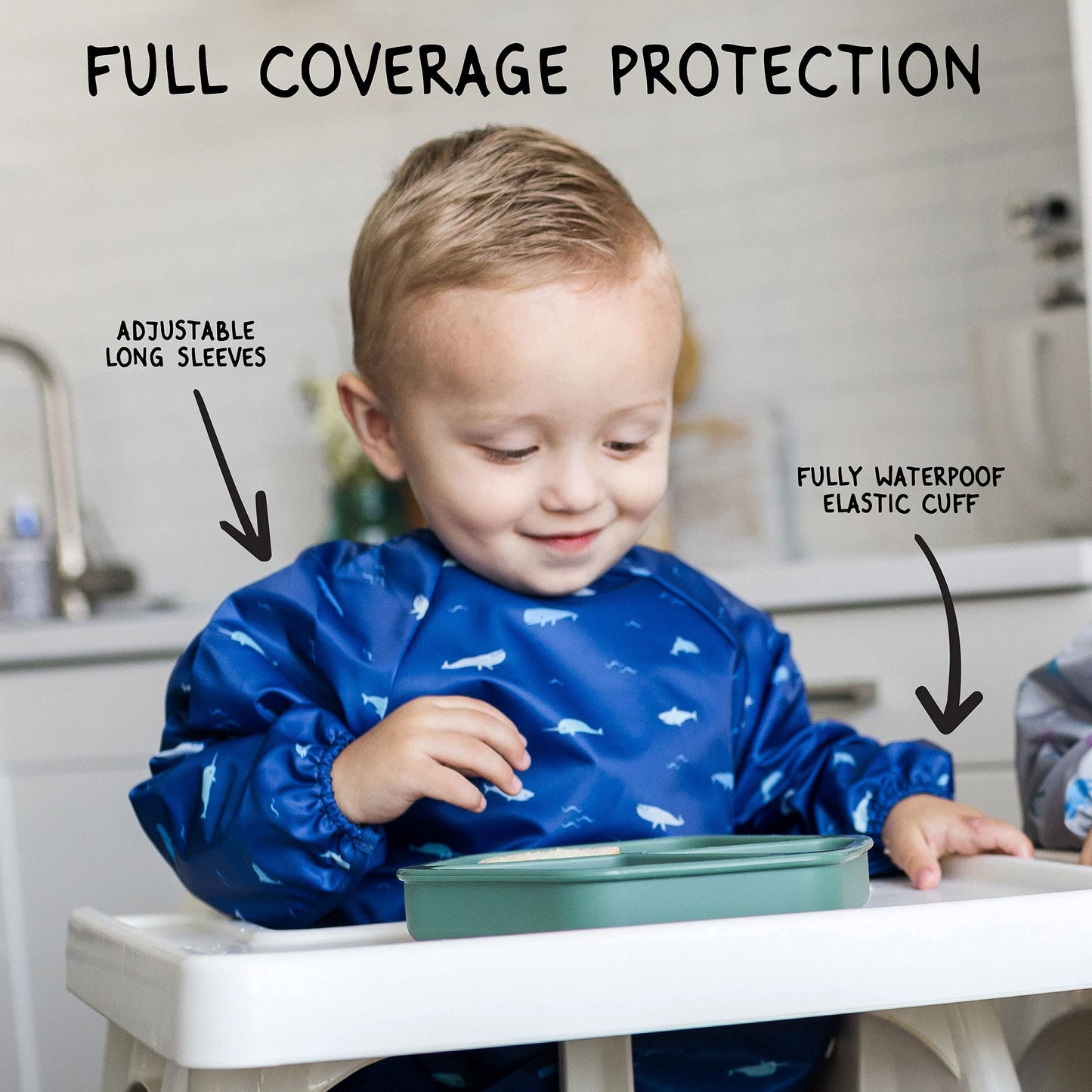 Tiny Twinkle Long Sleeve Bib for Babies & Toddlers | 2-Pack Waterproof Smock Bib for Eating | Machine Washable & Mess-Proof Feeding Essentials | Newborn Shower Gift (Grey Indigo,6–24M)