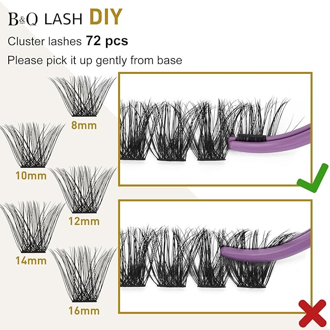 Lash Clusters B02 C Curl 14mm DIY Eyelash Extensions 72 Clusters Lashes C D Curl B&Qaugen Mega Volume Individual Lashes Eyelash Clusters Extensions Individual Lashes Cluster DIY at Home (NM-C-14mm)