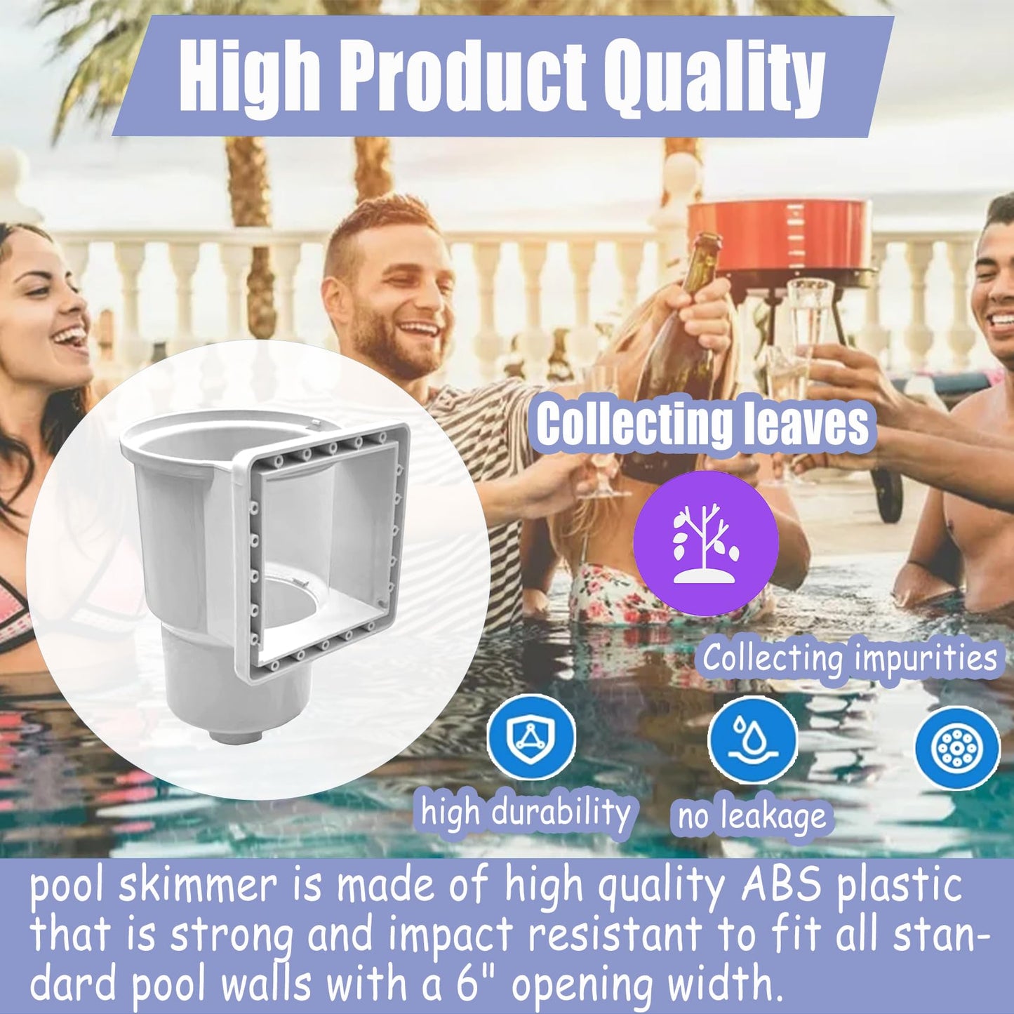 Above Ground Pool Skimmer,Thru-Wall Skimmer,Above Ground Pool Skimmer（With Accessories）Opening Width 6 Inches,Compatible With All Standard Pool Wall Openings,Replace SP1091LX Above Ground Pool Skimmer