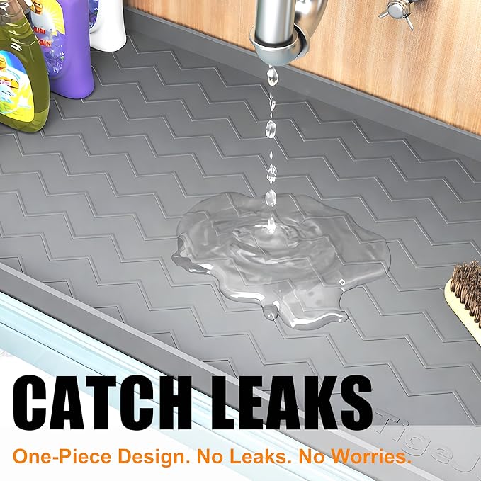 TigeJoy 37" x 22" Under Sink Mats for Kitchen Waterproof, Leak-Proof Silicone Mat Sink Protector and Cabinet Liner, Kitchen Essentials Organizer and Storage, Boot or Shoe Tray, Pet Feeding Mat