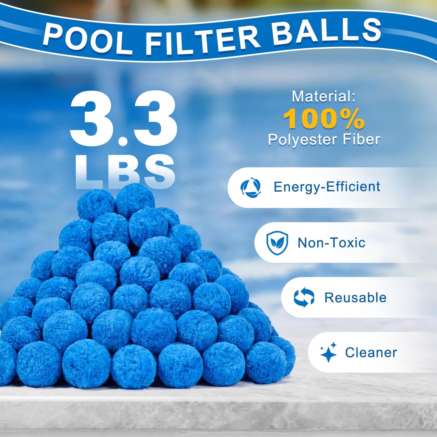 TTQ Pool Filter Balls for Sand Filter Systems, 6.1 Lbs Reusable Polyester Fiber Filter Media, Blue Filter Balls for Above Ground and Inground Pools