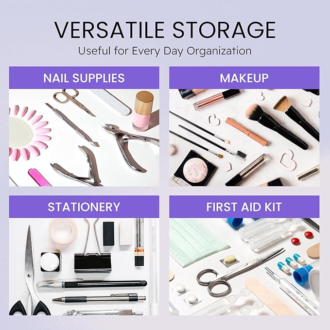 Beauticom Personal Box Storage Case for Professional Manicurist Nails Pedicure (Large Size) (40 Pieces, PURPLE)