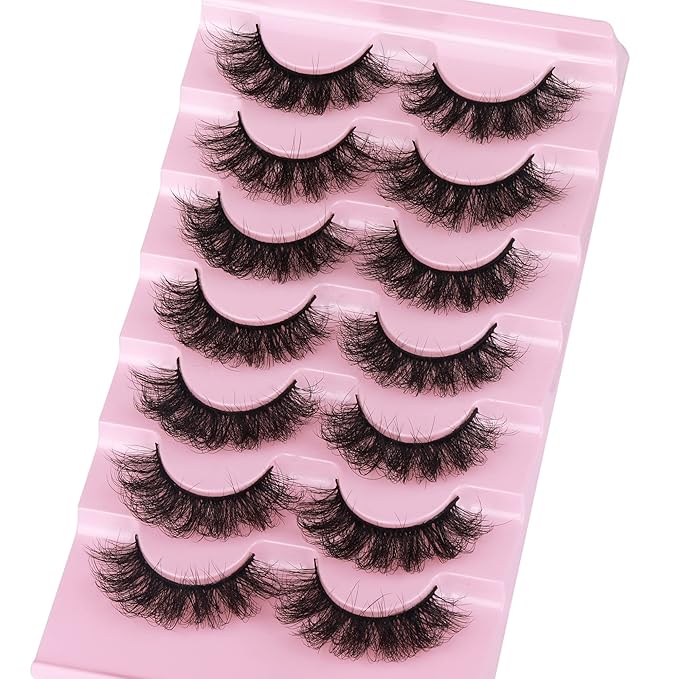 False Eyelashes Full Lashes Mink Wispy Thick Volume Eye Lashes Curly Strip Lashes Extensions Natural Dramatic 20MM Long 7 Pairs Fake Eyelashes Pack