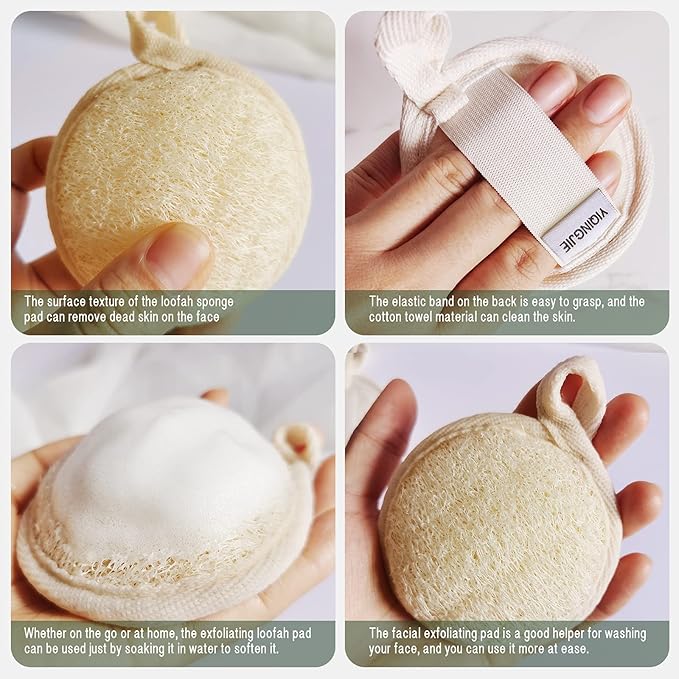 Face Exfoliating Loofah Pad Scrubber, Manual Facial Cleansing and Makeup Remover Brush 6 Pieces, Natural Loofa Sponge Pads Massage Pores and Clean Blackheads Without Hurting the Skin,Beige