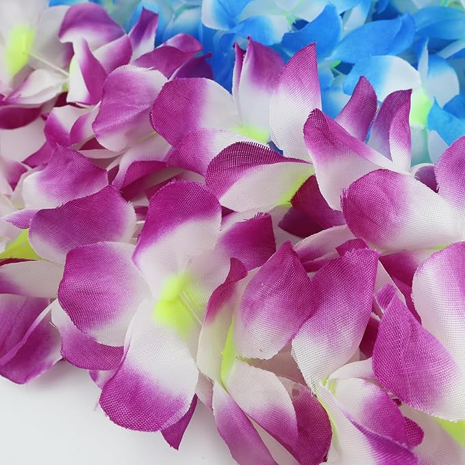 Hawaiian Leis Set,Hawaiian Luau Flower Leis Necklace Headband Bracelets Set,Essential Party Decorations for Birthday, Graduation, and Wedding Celebrations (Purple)