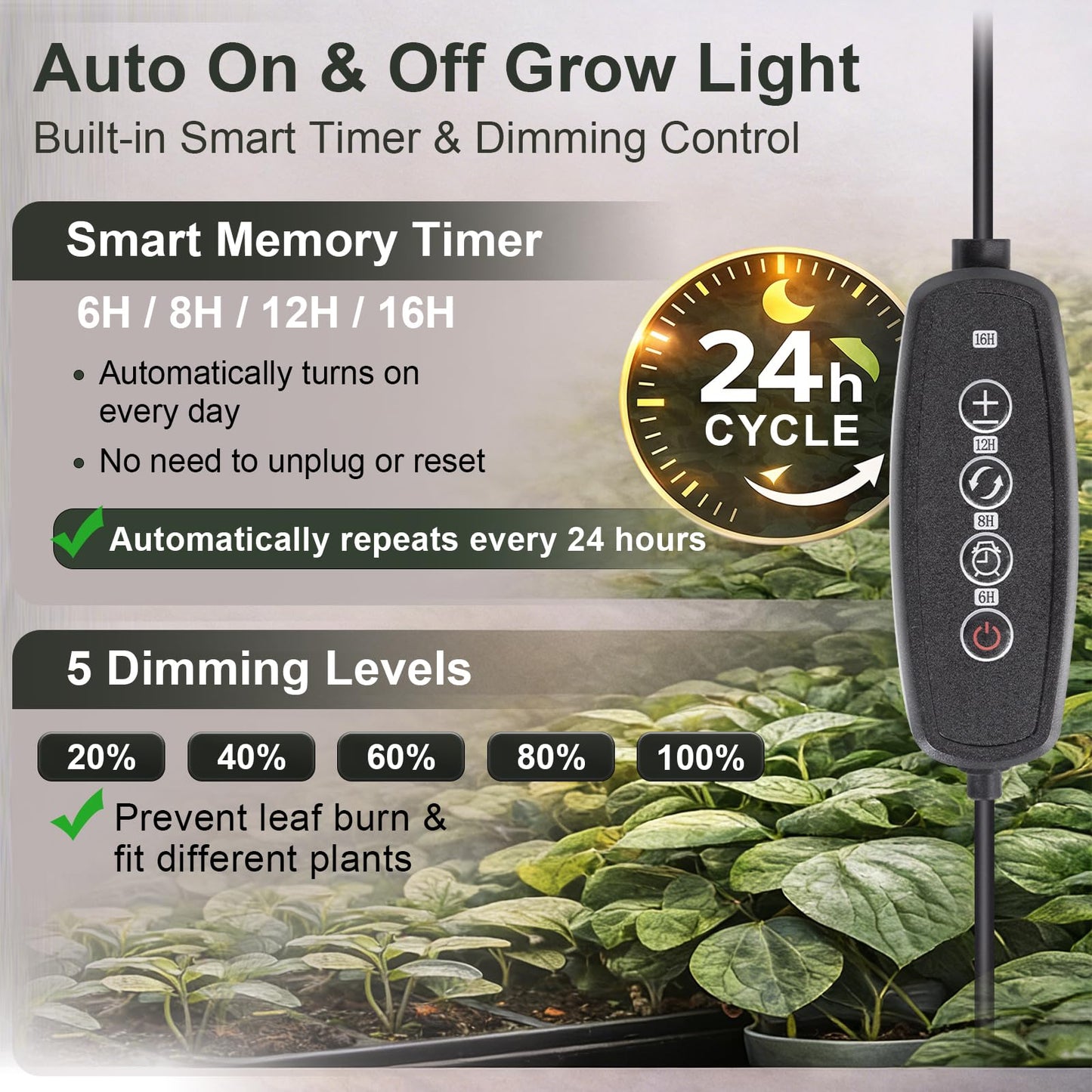 LBW Grow Light with Stand for Indoor Plants, Adjustable Height up to 68", Full Spectrum Grow Light for Large & Tall Plants, Auto Timer 6/8/12/16H, 5-Level Dimmable, 3 Lighting Modes