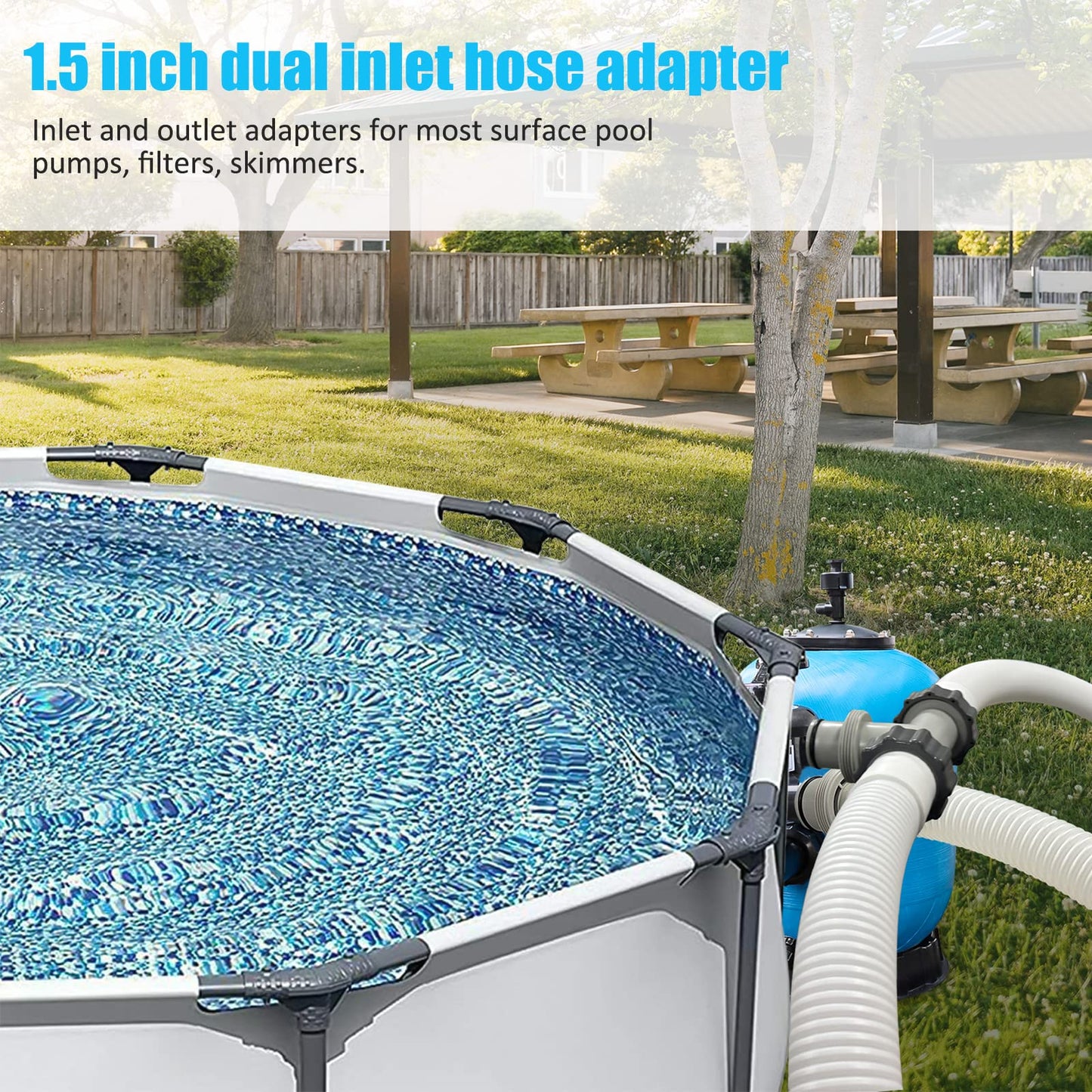 Taudang 1-1/2 inch T Tee Joint Pool Filter Pump Hose Connector 1.5" to 1.5" Replacement for Intex Swimming Pool Pumps,Pool Hose Adapter and Filter Pumps (3 interfaces)