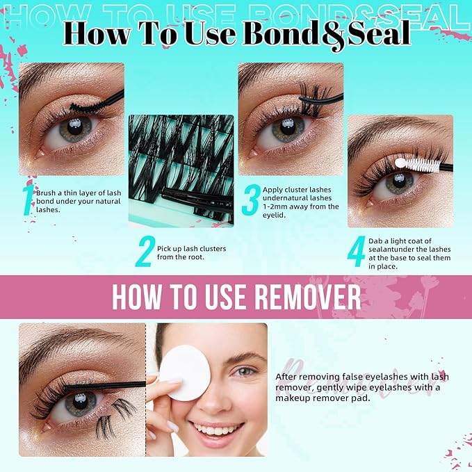 Lash Clusters Kit Flora 144PCS Eyelash Extension Kit with Lash Bond and Seal,Eyelash Glue Remover and Applicator,Natural Lashes Premium Wide Stem Eyelashes Cluster Kit(Violet,D-Mix8-18mm)