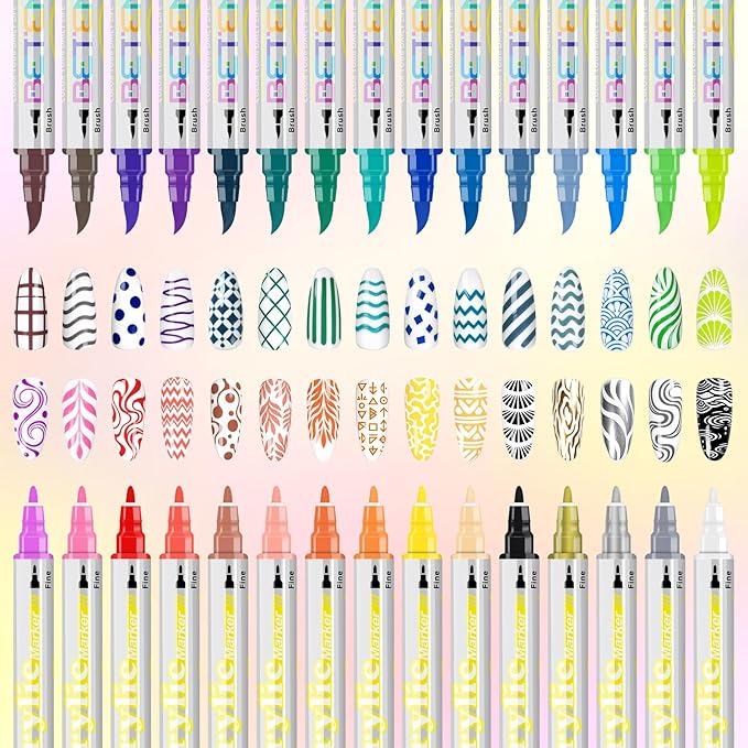 Betem Nail Art Pens Set, Dual Tip 30 Colors Nails Art Markers Non-Toxic, Quick-drying Nail Polish Pens, Acrylic Nail Kit for Home & Salon DIY, Easy French Manicure Tool, Gifts for Mom, Friends