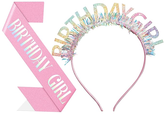 Birthday Headband with Sash for Women, Birthday Crwon Tiara for Decorations