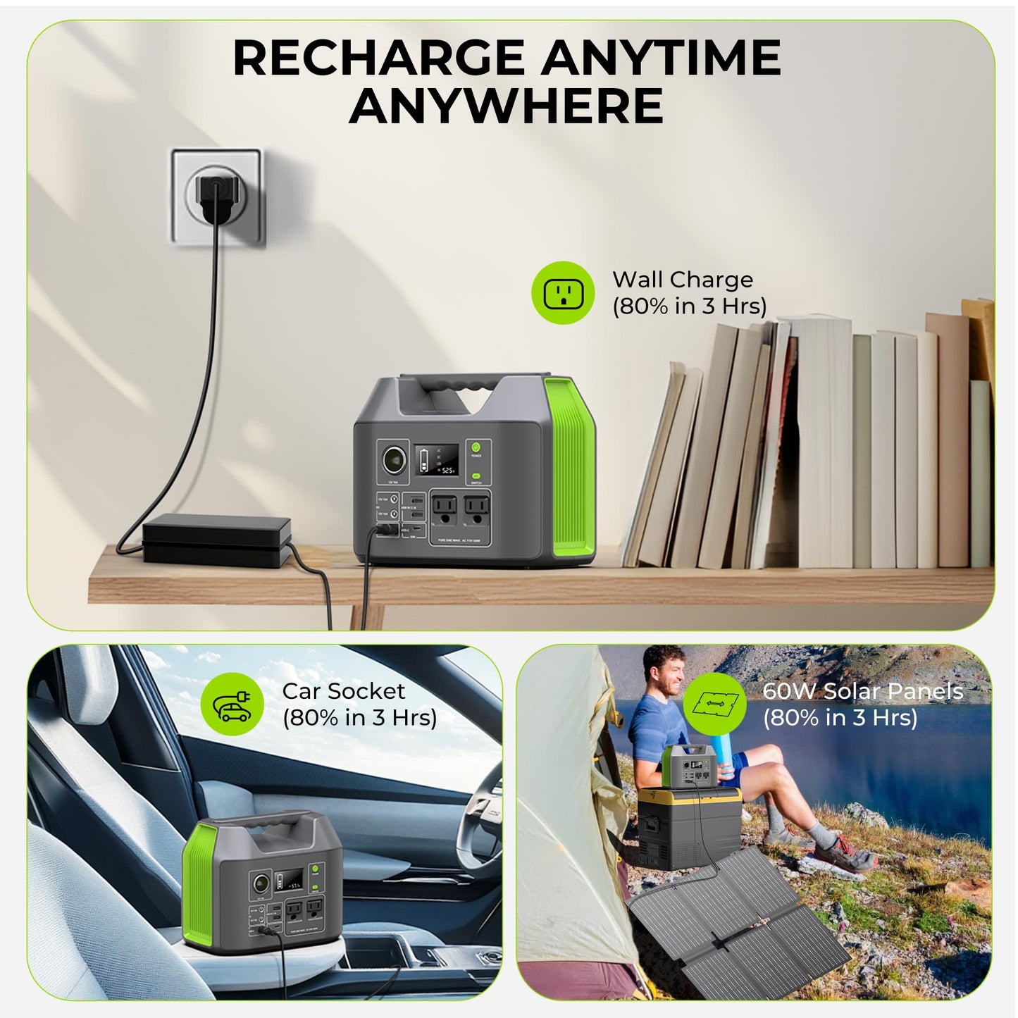 Portable Solar Generator, 300W Portable Power Station with Foldable 60W Solar Panel, 110V Pure Sine Wave 296Wh 80000mAh Lithium Battery Pack for Home Use RV Van Outdoor Camping-Panel included