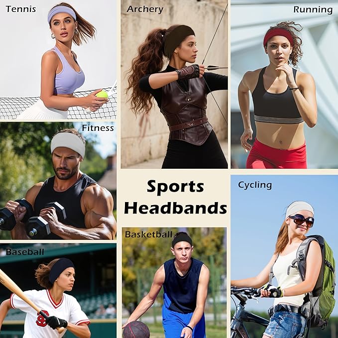Headbands for Women, 12PCS Wide Stretchy Sports Hair Bands, Elastic Soft Fashion Head Bands, Non-Slip Running Sweatbands for Fashion, Washing Face, Workouts, Yoga, Daily Use