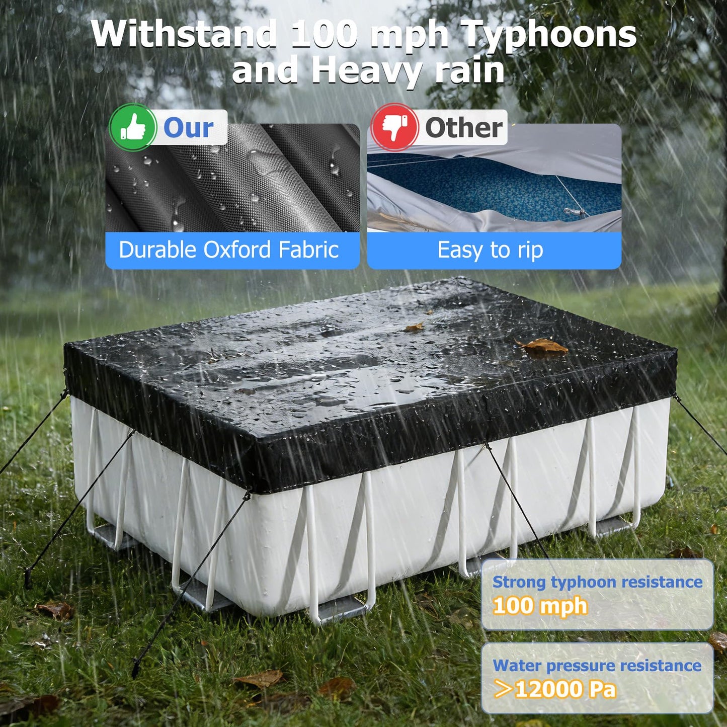 10x16 FT Rectangular Pool Cover, Solar Pool Cover for Above Ground Pool, Swimming Pool Cover Including Buckle, Drawstring and Ground Nails for Rectangular or Oval Pools