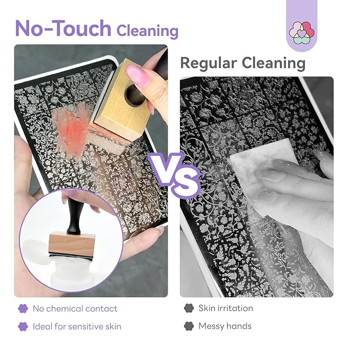 SAVILAND Nail Cleaning Tool: No-Touch Nail Cleaner Tools Wood Stamp Set Nails Stamping Plate Cleaning Tool 100PCS Lint Free Nails Wipes Reusable Sponge for Gel Polish Removal Salon Home DIY