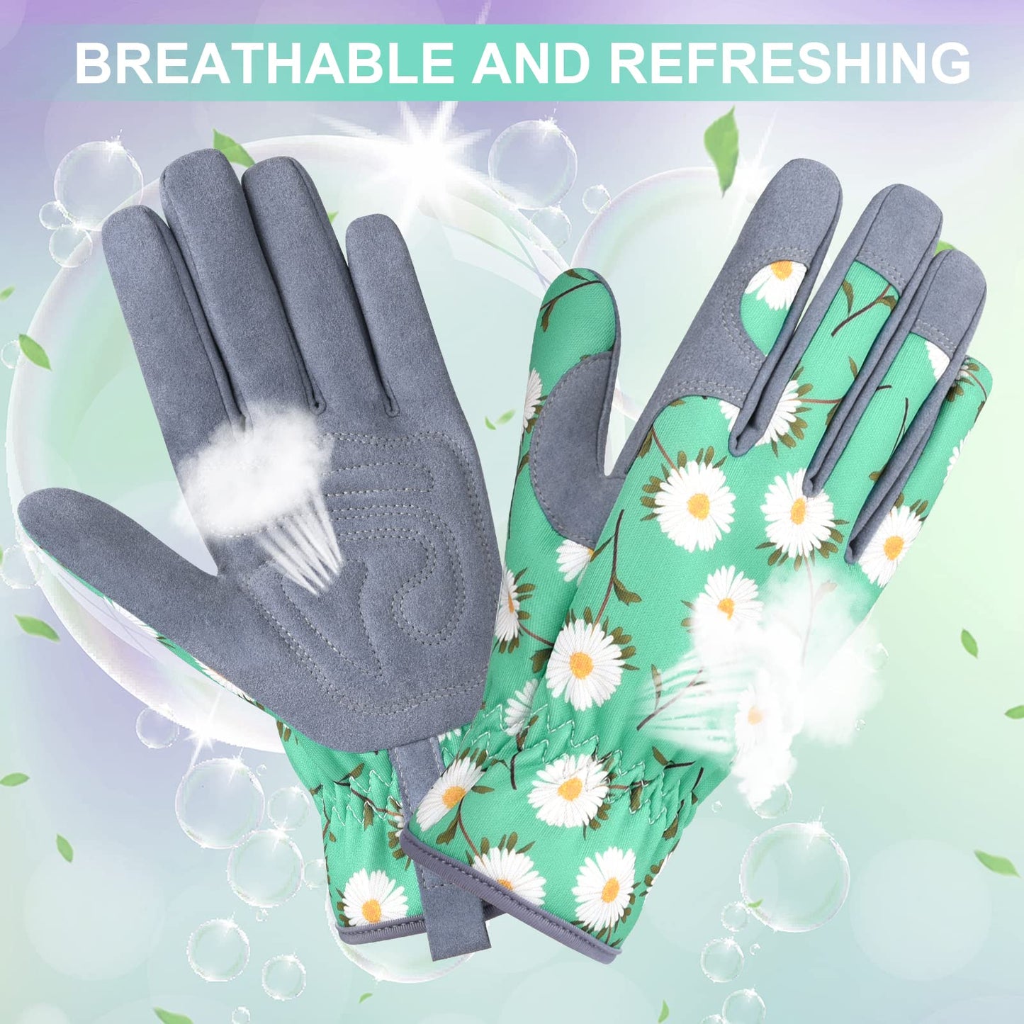 Womens Gardening Weeding Gloves, Leather Garden Glove for Women Thorn Proof No Stab for Digging, Planting,Pruning (M, Green)